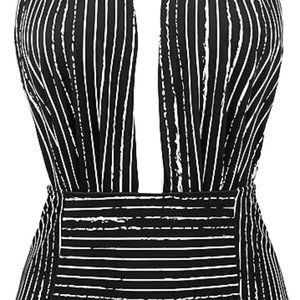 Bathing Suit Black & White Stripped Onepiece
